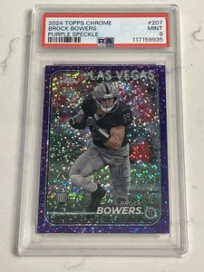 2024 Topps Chrome Football Brock Bowers Purple Speckle Refractor RC /275 PSA 9 - Picture 1 of 3