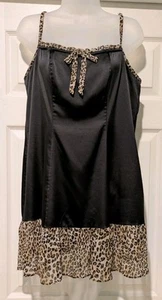 Cacique Intimates Nightie 14/16 Black Satin Leopard Print Babydoll Chemise - Picture 1 of 9