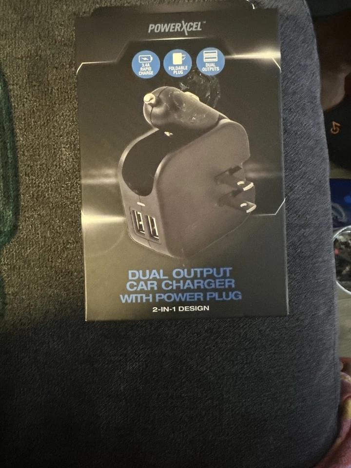 POWERXCEL - Dual Output Car Charger With Power Plug - NEW IN SEALED BOX - Image 1 of 1