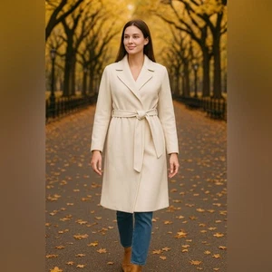Uniqlo x Ines de la Fressange NEW Wool Blend Double Face Coat Cream Natural in L - Picture 1 of 16
