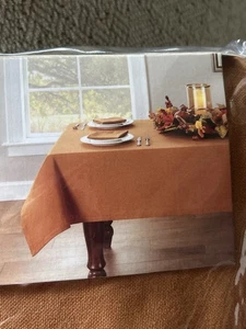 NWT Hemstitch Autumn Tablecloth 60"x102" Oblong Oval Orange Spice Thanksgiving - Picture 1 of 8