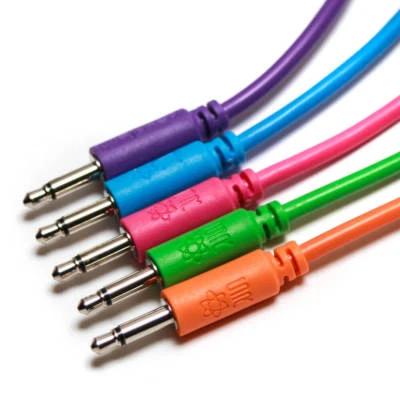 Eurorack Patch Cables, 5 Pack by Synthrotek - 3.5mm 1/8 inch Mono Cables
