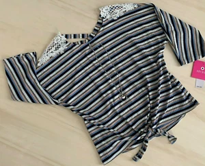 Girls TOP 16XL Scoopneck CRISSCROSS BACK Crochet Shoulder Hem Knot w/ NECKLACE - Picture 1 of 12