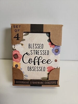 Подставки Coffee Obsessed, набор из 4 штук. Запечатанный в коробке. Керамические изделия, абсорбент  - Изображение 1 из 4