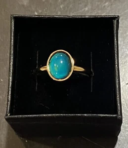 Oval Stone Stainless Steel Gold Mood Ring Size 7 + Color Chart + Gift Box & Bag - Picture 1 of 12