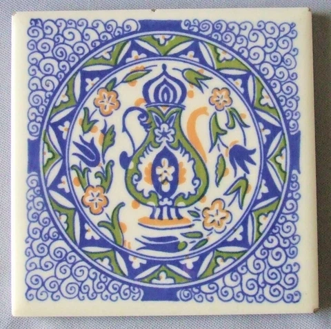 Mosaic Tile Company Trivet Moroccan Motif Blue on White Mid Century Kitsch Cover