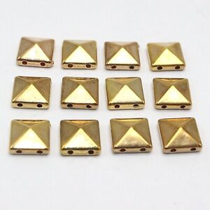 100 Gold Tone Metallic Rock Punk Square Pyramid Rivet Acrylic Stud Beads 10X10mm