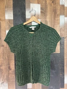 Jillian Nicole 100% Cotton Forest Green Sweater Cardigan Short Sleeve Button EUC - Picture 1 of 13