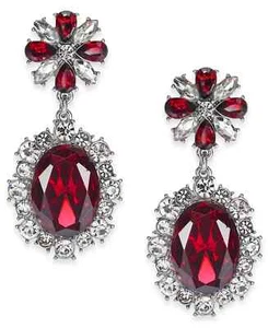 Pendientes de gota de cristal y piedra roja Charter Club en tono plateado - Imagen 1 de 2