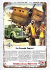 1943 International Harvester Trucks Boeing Airplane Military metal tin sign