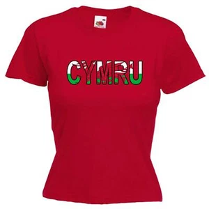 CYMRU Wales Welsh Love Text Flag Women's Ladies Lady Fit T Shirt - Picture 1 of 11