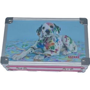 Vaultz Locking Supply Pencil Box Painted Puppy Dog 8.5" x 5.5" x 2.5"