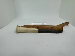 Vintage Finnish Puukko Nordic Reindeer Antler Handle Sami Knife & Leather Sheath - Picture 1 of 13