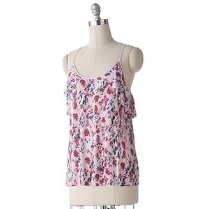 LC Lauren Conrad rosa Blumen Rüschen Racerback Camisole Tanktop, Small, KOSTENLOSER VERSAND - Bild 1 von 1