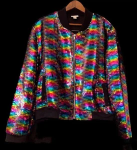 NWT L LuLaRoe RAINBOW SEQUINS Stevie BOMBER Jacket ELEGANT Iridescent RARE!! - Picture 1 of 5