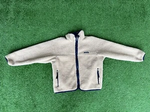 Vintage 1990s Patagonia Oatmeal Deep Pile Fleece Youth Sized Sweater Kids Sz 10 - Picture 1 of 21