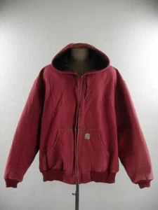 Vtg Faded Carhartt J158 DKR Dark Red Lined Duck Canvas Hooded Jacket Men's 4XL - Picture 1 of 24