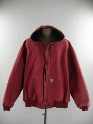 Vtg Faded Carhartt J158 DKR Dark Red Lined Duck Canvas Hooded Jacket Men's 4XL - Image 1 of 4