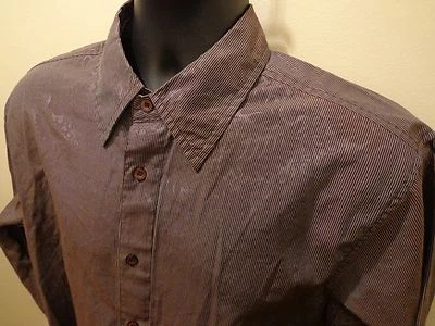 Mezcla de Algodón Cromo Y Marrón Rayas Floral Manga Larga Talla L Botón Frontal Foto 1 de 4