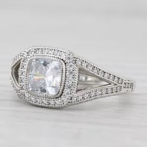 1.46ctw Zircone Cubico Halo Fidanzamento Stile Anello Argento Sterling Size 7.25 - Foto 1 di 10