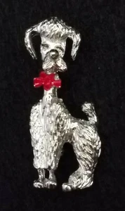 Vintage Silver-Tone French Poodle with Bow Tie Brooch Pin Costume Jewelry - Picture 1 of 2