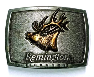 Hebilla de cinturón de latón vintage REMINGTON COUNTRY "Bugling Elk" 1986. Hecho en Estados Unidos - Imagen 1 de 2