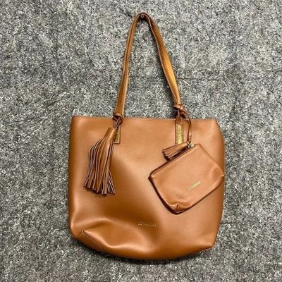 JOY & IMAN Tassel Real Leather Handbag Tote with Fabric Insert, Brown - Image 1 of 4