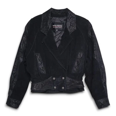 Chaqueta Wilsons The Leather Experts Negra Gamuza Paisley Estilo Occidental Mujer Pequeña Foto 1 de 3