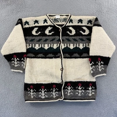 Vintage Ecuador Sweater Adult XL Aztec Fair Isle Handmade Wool Knit 90s Button - Image 1 of 4
