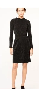 Tory Burch Black Isabelle Wool Knit Dress XS Sweater Semi Sheer Ruffle Neck - Picture 1 of 14