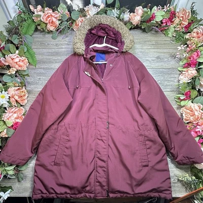 Women’s Plus Size 2X Winter Coat With Faux Fur Trim Full Zip Hooded Quilted Soft - Image 1 of 4