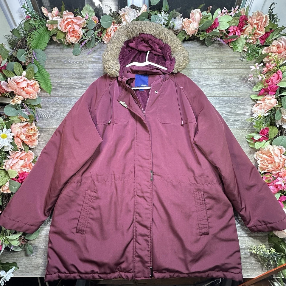 Women’s Plus Size 2X Winter Coat With Faux Fur Trim Full Zip Hooded Quilted Soft - Image 1 of 4