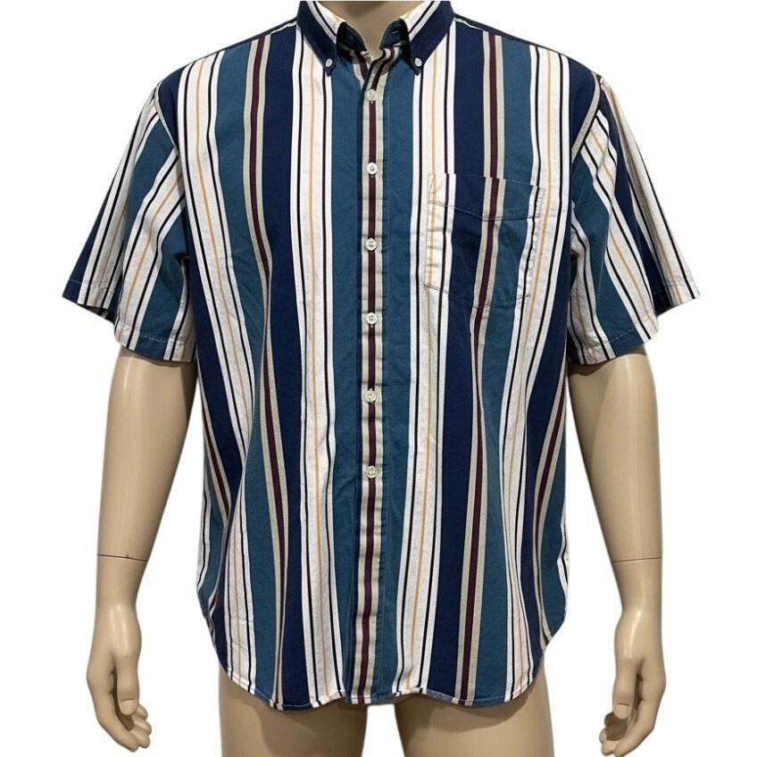 Camisa Harbor Bay Rayas Manga Corta Hombres 2X Grande Azul Blanco Teal Granate De Colección Foto 1 de 4