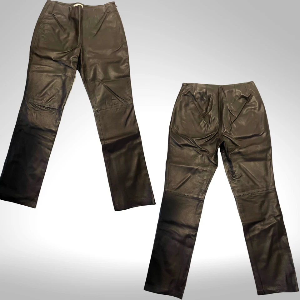 Pantalones de cuero Y2K marrón espresso corte bota cremallera lateral espejo mujer 8 de colección años 2000 Foto 1 de 4