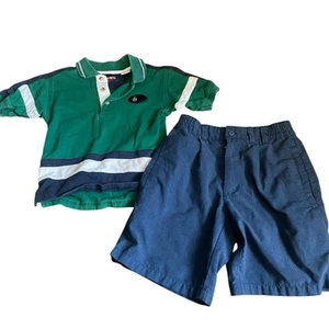 Vintage Bugle Boy Shirt Shorts Youth Size Small Short Sleeve Collar Blue Green - Picture 1 of 10