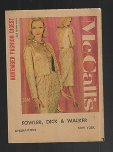 Catálogo de patrones de costura años 60 McCalls Noviembre Fashion Digest BINGHAMTON NY adv. - Imagen 1 de 3
