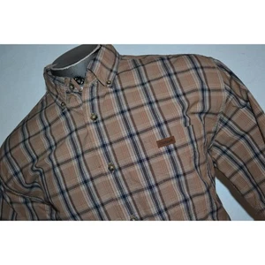 26667 Carhartt Work Shirt Tan Plaid Cotton Size Large Mens - Picture 1 of 8
