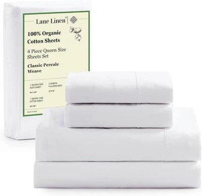 LANE LINEN Eco Friendly 100% Organic Cotton Queen Sheet Queen, 01: Pure White  - Image 1 of 4