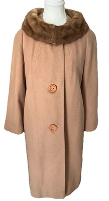Vintage CFC 100% Cashmere Mink Collar Camel Tan Pea Coat 1960’s Sz S - Image 1 of 4