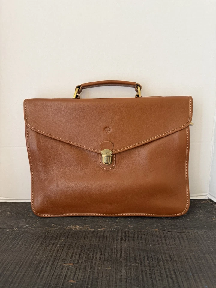 Maletín de cuero Mulberry bolso de documentos marrón tartán con correa nuevo de stock Foto 1 de 4