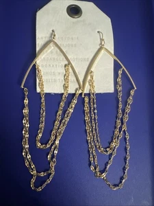 Anthropology 14 karat gold plated dangle chain earrings New - Picture 1 of 9