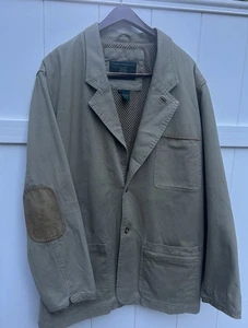 Orvis Zambezi Jacket Men L Tan 2-Button Cotton Leather Trim Safari Field Coat - Picture 1 of 8