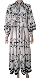Women’s Maxi Dress S Black White Geometric Print Long Sleeve Button Down Boho - Picture 1 of 12