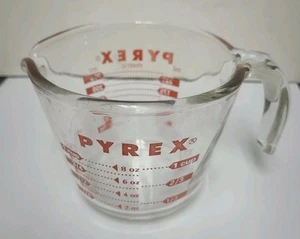 VTG Pyrex 1 Cup 8oz 250ml Liquid Glass Measuring Cup Red Lettering Open Handle - Picture 1 of 7