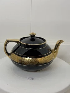 VINTAGE GIBSON & SONS DAVENPORT, LATE SEVRES BLACK AND GOLD TEAPOT - Bild 1 von 15