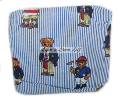 RALPH LAUREN Teddy Bear Blue Stripe TWIN FITTED SHEET NEW - Image 1 of 2