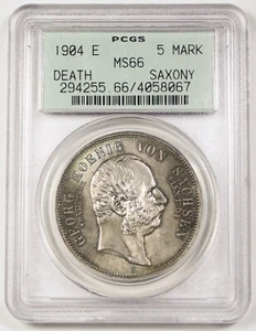 1904 E GERMANY Saxony 5 Mark Silver Coin "Death of Georg" PCGS MS66 RAINBOW OGH - Picture 1 of 5