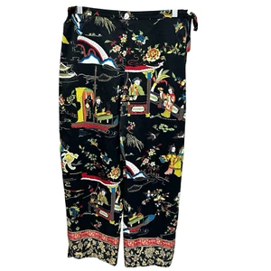 VTG Natori Pajama PJ Pants M Asian Japan Satin Floral Black High Rise Multicolo - Picture 1 of 10