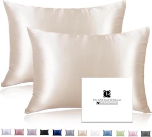 2er Pack Beige Maulbeerseide Kissenbezüge, für Haar und Haut mit verstecktem Reißverschluss - Bild 1 von 8