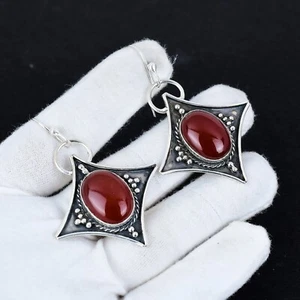 925 Argento Sterling Naturale Corniola Pietra Ovale Artigianale Originale - Foto 1 di 4